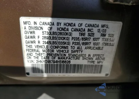 2004 Acura Mdx Touring из США, поврежденный, VIN 2HNYD18794H516626